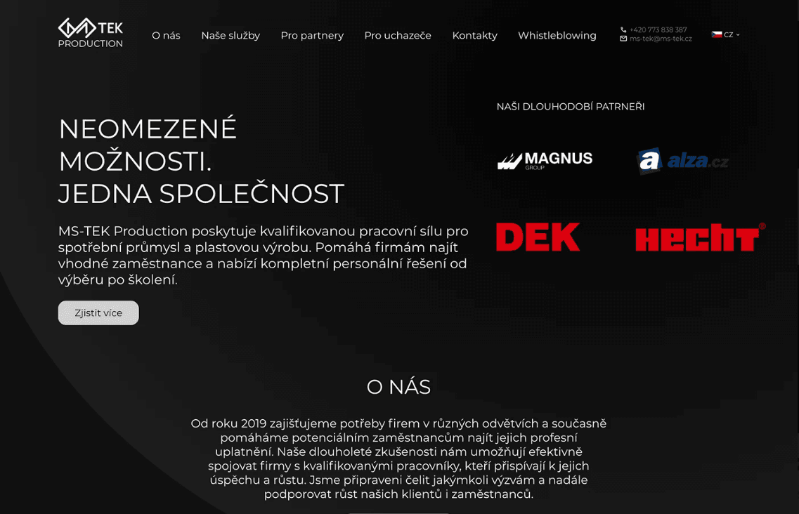 MS-Tec Logistics Landing page ukázka 3